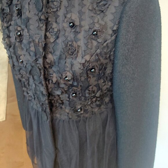 Vintage Black Wool and Netting Coat - Size S - Picture 6 of 8